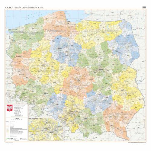 Polska mapa ścienna administracyjna 1:500 000, 145x140 cml, Artglob