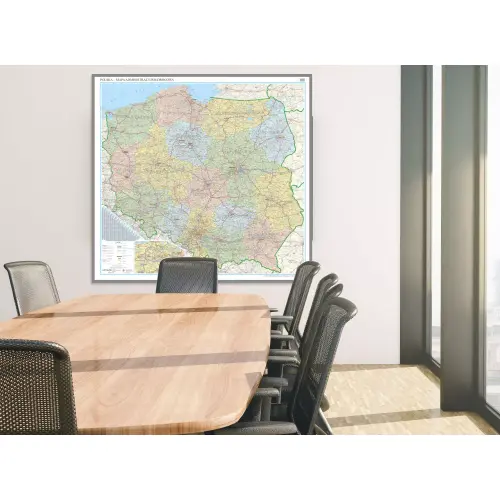 Aranż - Polska mapa ścienna administracyjno-drogowa z tablicami rejestracyjnymi 1:500 000, 145x140 cm, ArtGlob