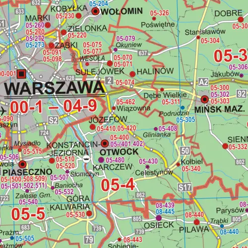 Polska mapa ścienna z kodami pocztowymi 1:500 000, 168x140 cm, ArtGlob