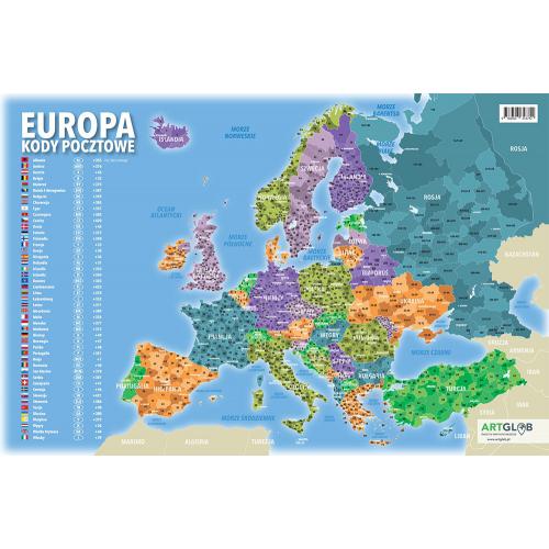Europa kody pocztowe mapa - podkładka na biurko, 58x38 cm, ArtGlob
