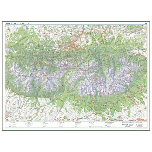 Tatry polskie i słowackie mapa ścienna 1:35 000, 145x110 cm, ArtGlob