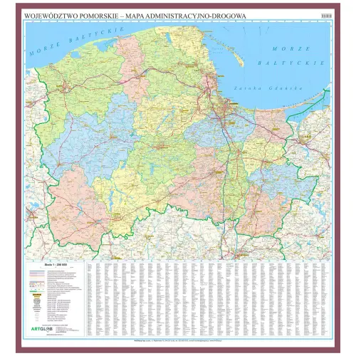 Województwo pomorskie mapa ścienna 1:200 000, 107x121 cm, ArtGlob