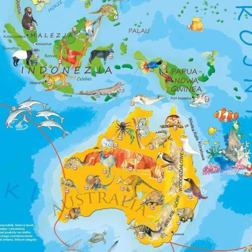 Zwierzęta Świata Młodego Odkrywcy mapa ścienna dla dzieci - tapeta, ArtGlob