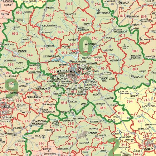 Polska kody pocztowe mapa - dwustronna podkładka na biurko, 60x40 cm, EkoGraf