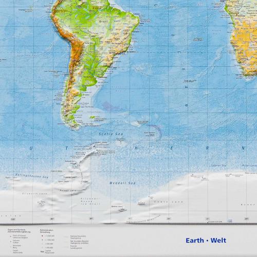 Świat mapa plastyczna, 3D 1:53 500 000, Georelief