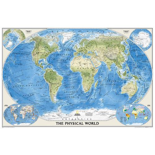 Świat. Mapa fizyczna 1:45 500 000, 92x61 cm