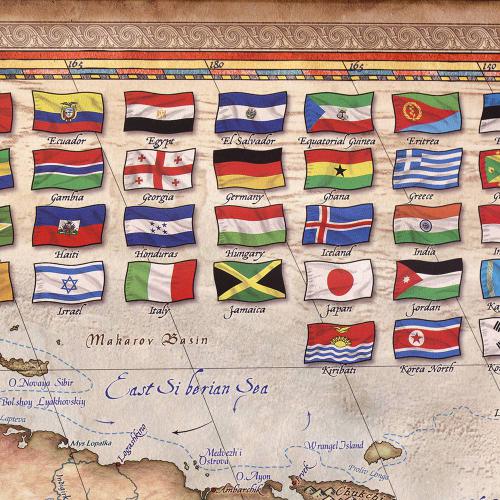 Świat antyczny, mapa ozdobna - flagi państw, 136x92 cm