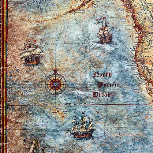 Świat antyczny, mapa ozdobna - węzły marynarskie, 136x92 cm