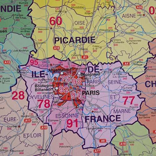 Francja. Mapa kody pocztowe 1:1 000 000, 97x119 cm