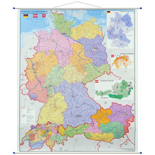 Niemcy, Austria, Szwajcaria, kody pocztowe, mapa ścienna, 1:900 000, Stiefel