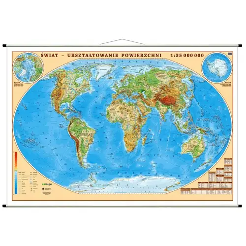 Świat. Mapa dwustronna fizyczno-polityczna 1:35 000 000, 100x70 cm