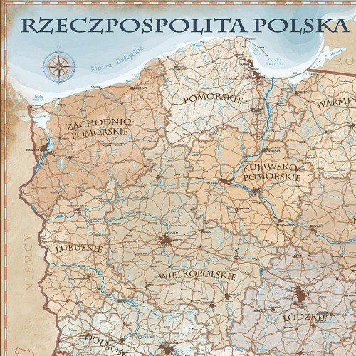 Rzeczpospolita Polska mapa ścienna stylizowana, 100x120 cm