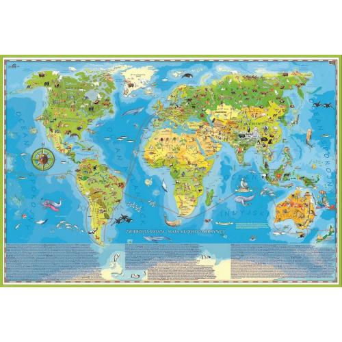 Zwierzęta Świata Młodego Odkrywcy mapa ścienna dla dzieci - tapeta, ArtGlob