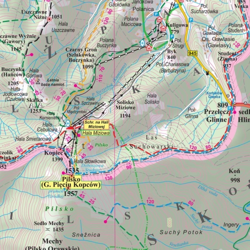 Beskid Żywiecki. Mapa ścienna 1:35 000 - naklejka, 145x110 cm, SwiatMap.pl