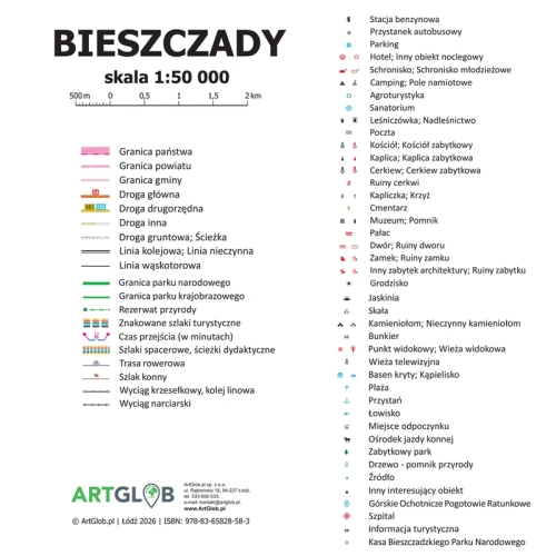 Bieszczady. Mapa ścienna 1:50 000, 100x114,5 cm, SwiatMap.pl