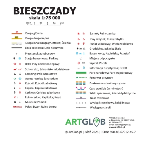 Bieszczady. Mapa ścienna 1:75 000, 50x70 cm, SwiatMap.pl