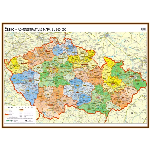 Czechy. Mapa ścienna administracyjna w języku czeskim 1:360 000, 140x100 cm, ArtGlob