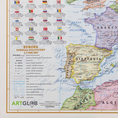 Europa polityczna 1:7 000 000 mapa ścienna na płótnie 100x70 cm, ArtGlob