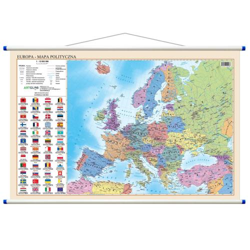 Europa. Mapa ścienna polityczno - fizyczna dwustronna, 1:12 000 000, 58x38 cm, ArtGlob