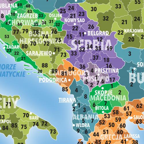 Europa mapa ścienna kody pocztowe, 100x70 cm