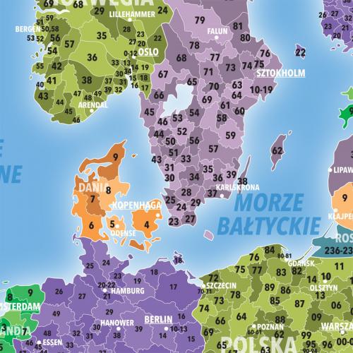 Europa mapa ścienna kody pocztowe, 100x70 cm