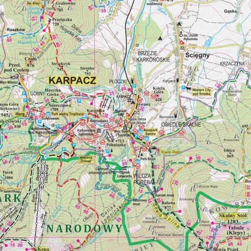 Karkonosze. Mapa ścienna na płótnie 1:50 000, 70x50 cm, SwiatMap.pl