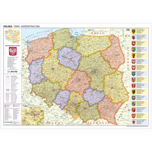 Polska administracyjna mapa ścienna - naklejka, 1:1 000 000, 100x70 cm, ArtGlob