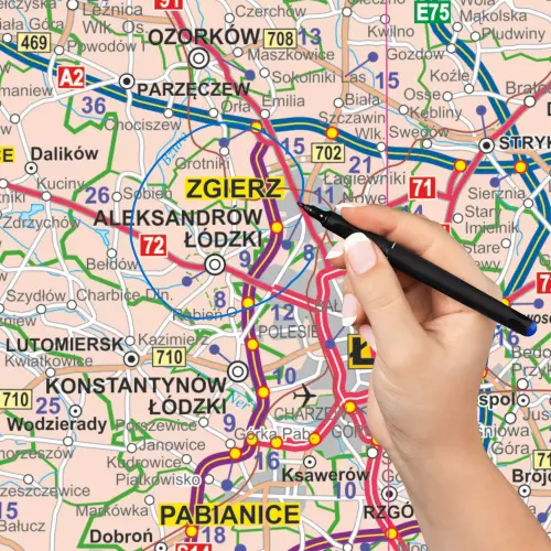 Polska mapa ścienna administracyjno-drogowa 1:350 000, 205x200 cm, ArtGlob