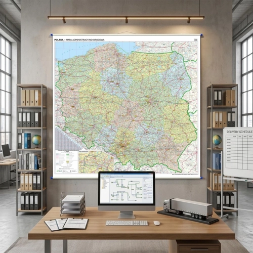 Aranż - Polska mapa ścienna administracyjno-drogowa 1:350 000, 205x200 cm, SwiatMap.pl