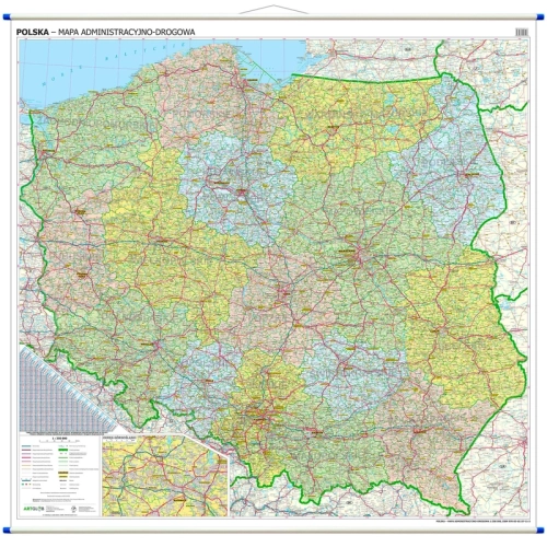 Polska mapa ścienna administracyjno-drogowa 1:350 000, 205x200 cm, SwiatMap.pl