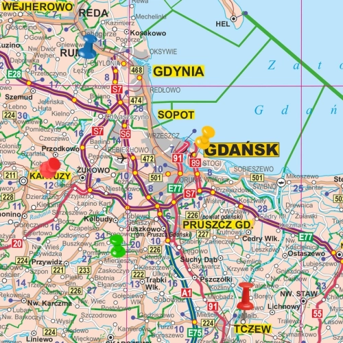 Polska mapa ścienna administracyjno-drogowa 1:350 000, 205x200 cm, SwiatMap.pl