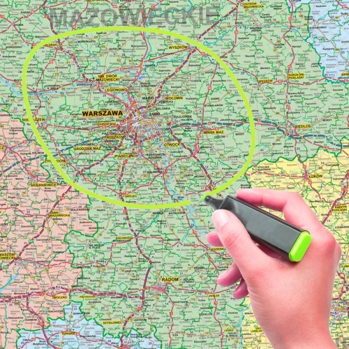 Polska mapa ścienna administracyjno-drogowa, 1:500 000, 140x145 cm - folia błyszcząca