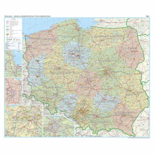 Polska mapa na ścianę adminstracyjno- drogowa 120x100 cm, 1:700 000, ArtGlob