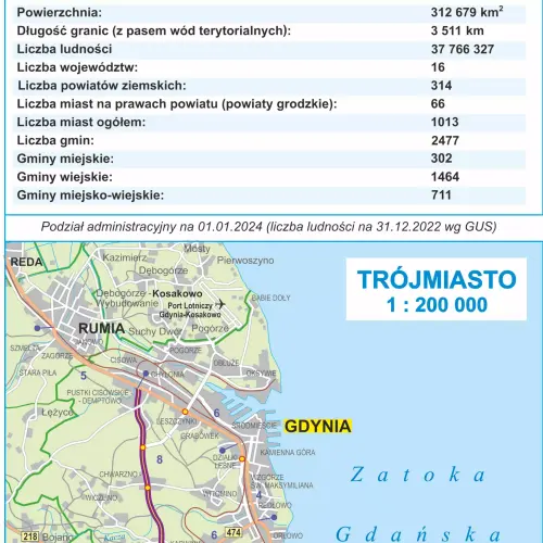 Polska adminstracyjno - drogowa mapa ścienna - naklejka 117x100 cm, 1:700 000, ArtGlob