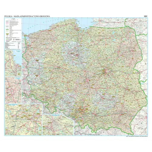 Polska mapa na ścianę adminstracyjno - drogowa 117x100 cm, 1:700 000, ArtGlob