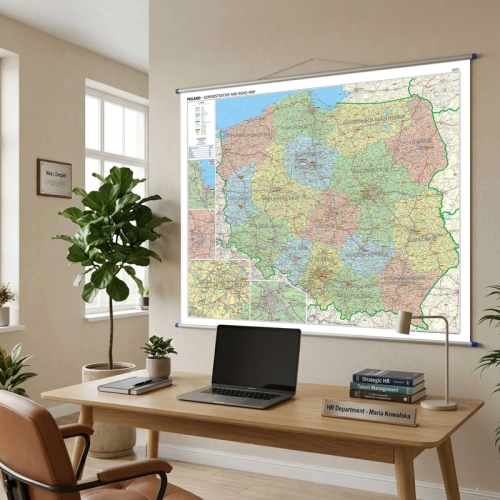 Aranż 2 - Polska mapa ścienna administracyjno - drogowa 1:700 000 ,120x100 cm - wersja angielska, SwiatMap.pl