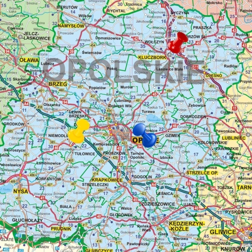 Polska mapa ścienna administracyjno - drogowa 1:700 000 ,120x100 cm - wersja angielska, możliwość zaznaczania pinezkami, SwiatMap.pl
