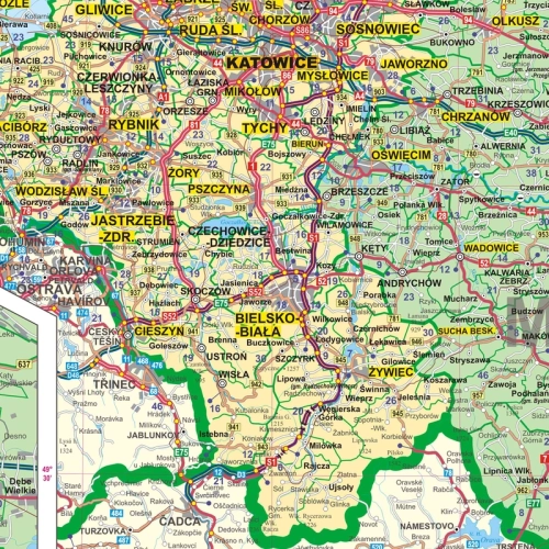 Polska mapa ścienna administracyjno - drogowa 1:700 000 ,120x100 cm - wersja angielska, dla biur i urzędów, SwiatMap.pl