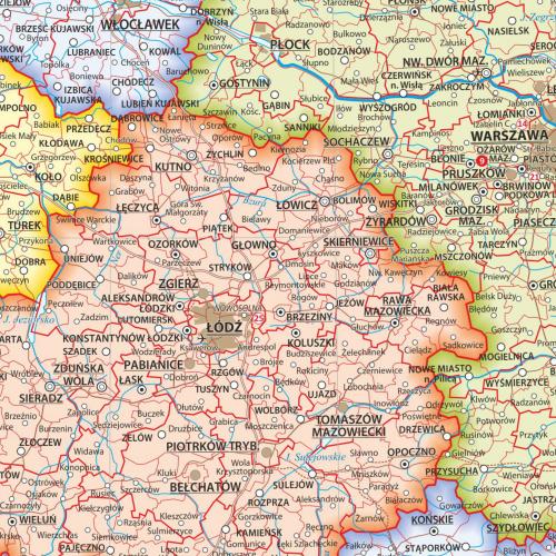 Polska administracyjna mapa ścienna - naklejka bezklejowa na ścianę 1:1 000 000, 100x70cm, ArtGlob