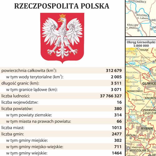 Polska mapa ścienna dwustronna fizyczno-administracyjna 1:1 800 000, 58x38 cm, ArtGlob