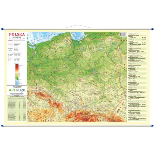 Polska mapa ścienna dwustronna fizyczno-administracyjna 1:1 800 000, 58x38 cm, ArtGlob