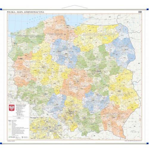 Polska mapa ścienna dwustronna fizyczno-administracyjna 1:500 000, 145x140 cm, ArtGlob