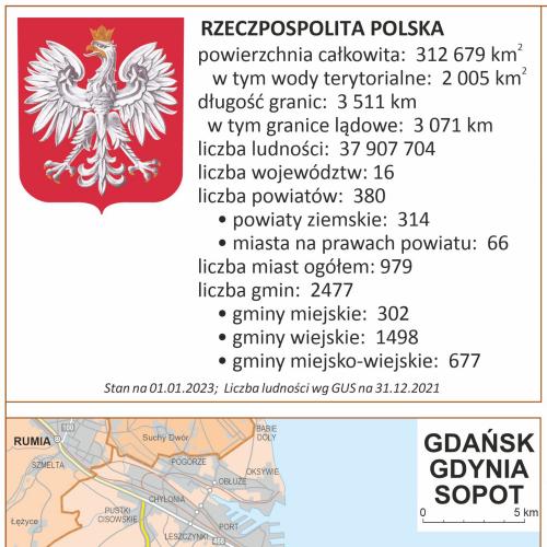 Polska mapa ścienna dwustronna fizyczno-administracyjna 1:700 000, 140x100 cm, ArtGlob