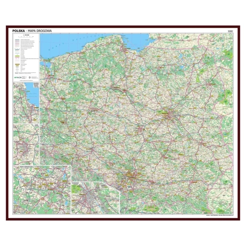 Polska mapa ścienna drogowa 1:700 000, 117x100 cm, SwiatMap.pl