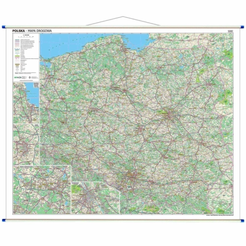 Polska mapa ścienna drogowa 1:700 000, 117x100 cm, SwiatMap.pl