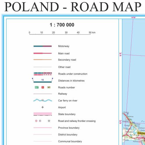 Polska mapa ścienna drogowa 1:700 000, 120x100 cm, ArtGlob