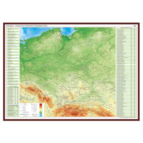 Polska mapa ścienna fizyczna 1:700 000, 140x100 cm, ArtGlob