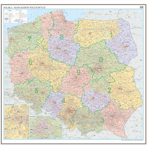 Polska mapa ścienna kody pocztowe 1:350 000, 205x200 cm, ArtGlob