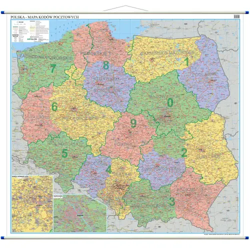 Polska mapa ścienna kody pocztowe 1:350 000, 205x200 cm, ArtGlob