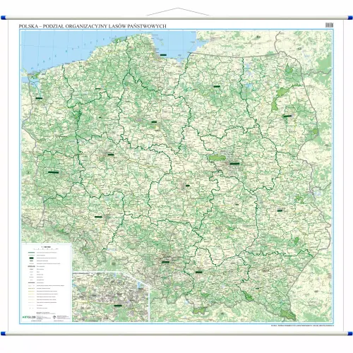 Polska - podział organizacyjny Lasów Państwowych mapa ścienna 1:500 000, 140x145 cm, ArtGlob